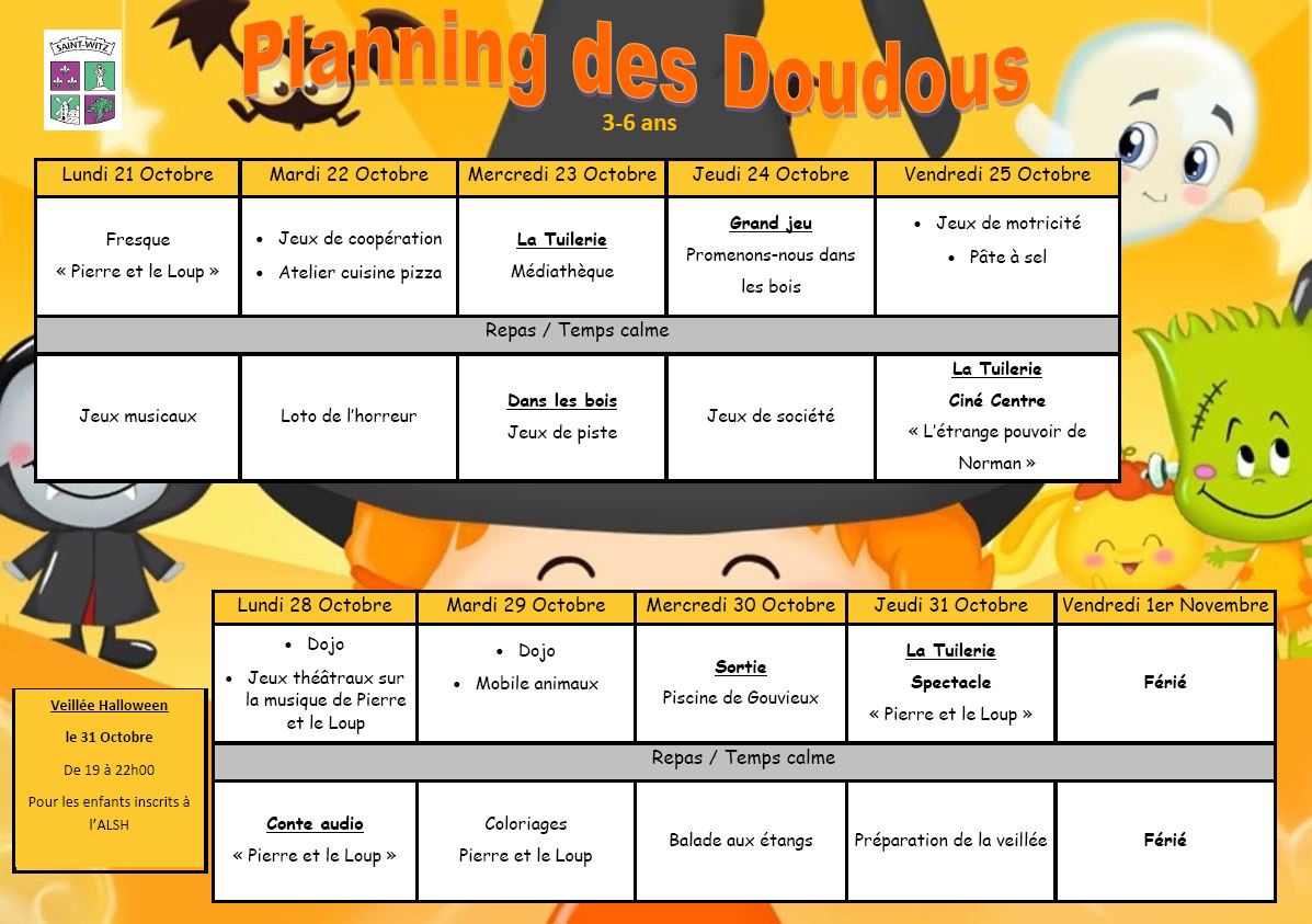Planning des Doudous automne 19